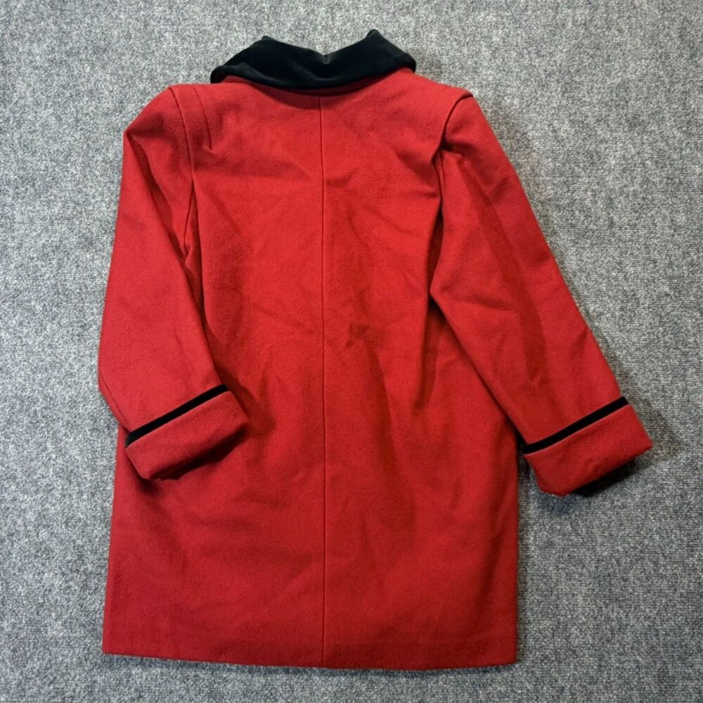 Vintage Herman Kay Red Wool Coat 14 Black Velvet Collar Double Breasted USA - Picture 3 of 8